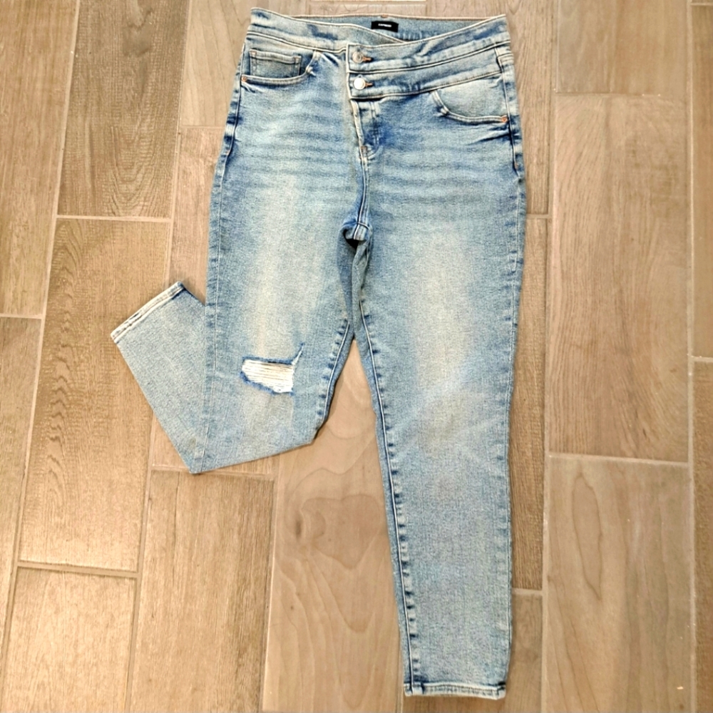 Express Assymetrical Button and Zip Cropped Skinny Jeans - Size 12 EUC